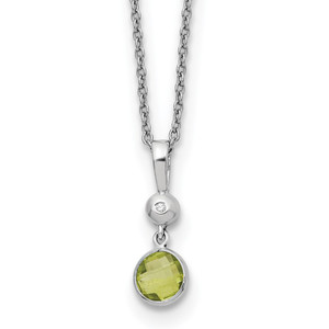 White Ice Sterling Silver Rhodium-plated 18 inch Diamond and Peridot Necklace with 2 inch Extender - QW-29EAB1EB-9046