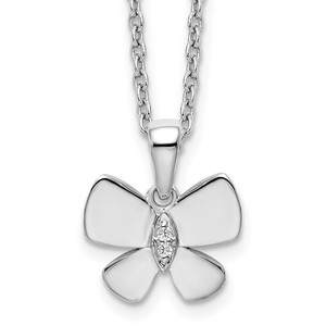 White Ice Sterling Silver Rhodium-plated 18 Inch Diamond Butterfly Necklace with 2 Inch Extender - QW-2BC7E9D5-2405