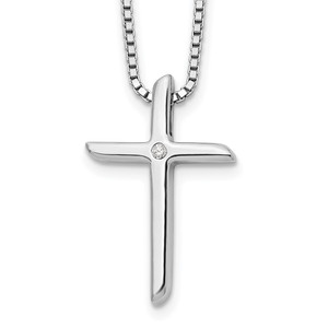 White Ice Sterling Silver Rhodium-plated 18 Inch Diamond Cross Necklace with 2 Inch Extender - QW-1167A263-3976