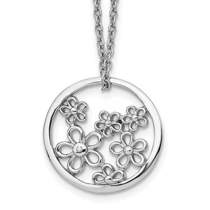 White Ice Sterling Silver Rhodium-plated 18 Inch Diamond Flower Necklace with 2 Inch Extender - QW-363C7951-9797