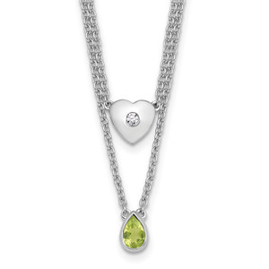 White Ice Sterling Silver Rhodium-plated 18 inch Diamond Heart and Peridot Teardrop Necklace plus 2 inch Extender