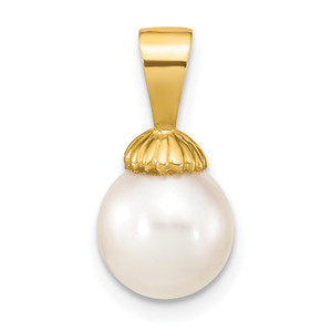 14K 8-9mm White Round Freshwater Pearl Pendant