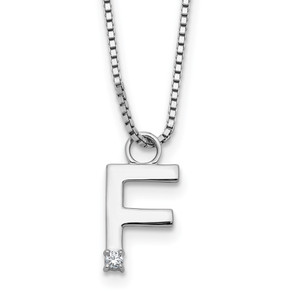 White Ice Sterling Silver Rhodium-plated 18 inch Diamond Letter F Initial Necklace plus 2 inch Extender