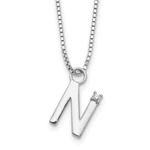 White Ice Sterling Silver Rhodium-plated 18 inch Diamond Letter N Initial Necklace plus 2 inch Extender