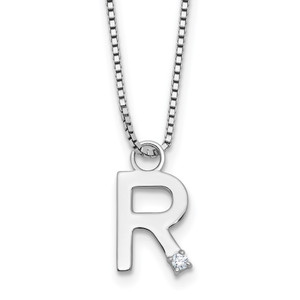 White Ice Sterling Silver Rhodium-plated 18 inch Diamond Letter R Initial Necklace plus 2 inch Extender