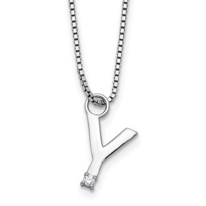 White Ice Sterling Silver Rhodium-plated 18 inch Diamond Letter Y Initial Necklace plus 2 inch Extender