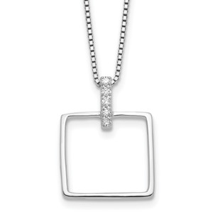 White Ice Sterling Silver Rhodium-plated 18 inch Diamond Open Square Necklace plus 2 inch Extention