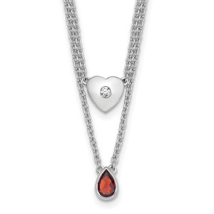 White Ice Sterling Silver Rhodium-plated 18inch Diamond Heart and Garnet Teardrop Necklace plus 2 inch Extender