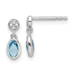 White Ice Sterling Silver Rhodium-plated Diamond and Blue Topaz Post Dangle Earrings