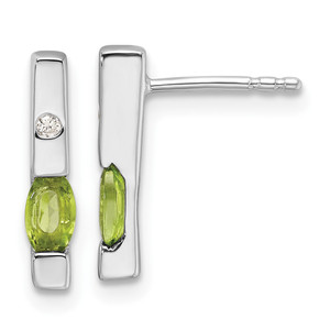White Ice Sterling Silver Rhodium-plated Diamond and Peridot Post Earrings