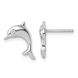 White Ice Sterling Silver Rhodium-plated Diamond Dolphin Post Earrings