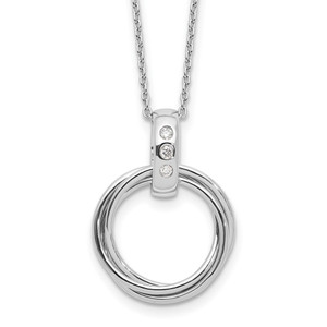 White Ice Sterling Silver Rhodium-plated Diamond with Three Rings 18 inch Necklace plus 2 inch Extender
