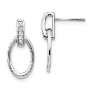 White Ice Sterling Silver Rhodium-plated Open Oval Diamond Post Dangle Earrings - QW-EDCC6068-6670