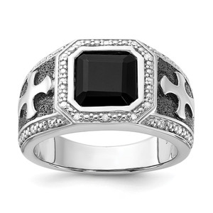 White Night Sterling Silver Black Rhodium-plated Diamond and Onyx Cross Men's Ring - QR-195DEBDD-5896