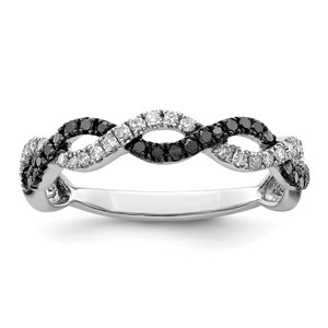 White Night Sterling Silver Rhodium-plated Black and White Criss Cross Diamond Ring - QR-05F9A5D7-9691