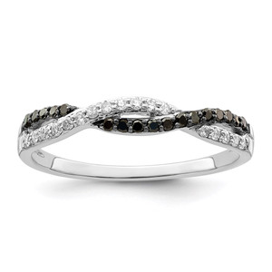 White Night Sterling Silver Rhodium-plated Black and White Criss Cross Diamond Ring - QR-5C61B36B-7932