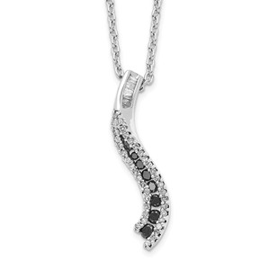 White Night Sterling Silver Rhodium-plated Black and White Diamond 18 Inch Necklace with 2 Inch Extender - QP-0AB2294B-2584