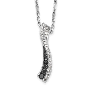 White Night Sterling Silver Rhodium-plated Black and White Diamond 18 Inch Necklace with 2 Inch Extender - QP-DFFF3862-2991