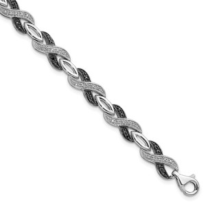 White Night Sterling Silver Rhodium-plated Black and White Diamond 7.5 Inch Bracelet - QD-4E51108C-1525
