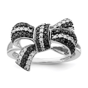 White Night Sterling Silver Rhodium-plated Black and White Diamond Bow Ring - QR-9E9EDEE9-4761