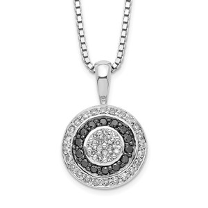 White Night Sterling Silver Rhodium-plated Black and White Diamond Circle Pendant 18 Inch Necklace with 2 Inch Extender - QP-6BDD95BE-4851