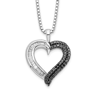 White Night Sterling Silver Rhodium-plated Black and White Diamond Heart 18 Inch Necklace with 2 Inch Extender - QP-04DFD58B-1152