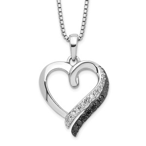 White Night Sterling Silver Rhodium-plated Black and White Diamond Heart Necklace with 2 Inch Extender - QP-12C711C0-7259