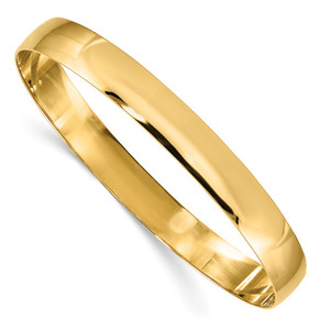 14k 8mm Solid Polished Half-Round Slip-On Round Bangle Bracelet