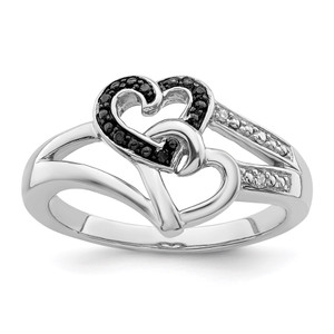 White Night Sterling Silver Rhodium-plated Black and White Diamond Heart Ring - QR-8B536789-9180