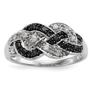 White Night Sterling Silver Rhodium-plated Black and White Diamond Intertwined Ring - QR-B19E8061-3289