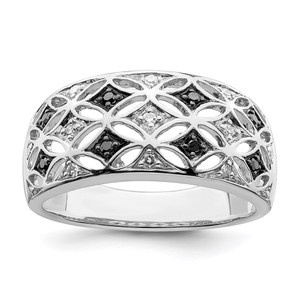 White Night Sterling Silver Rhodium-plated Black and White Diamond Ring - QR-F068550D-4345
