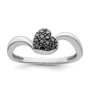 White Night Sterling Silver Rhodium-plated Black Diamond Heart Ring - QR-32A44181-4531
