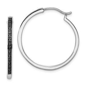 White Night Sterling Silver Rhodium-plated Black Diamond Hoop Earrings - QE-4DEDA203-2480