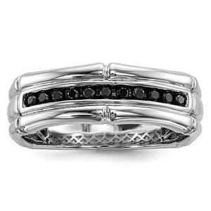 White Night Sterling Silver Rhodium-plated Black Diamond Men's Ring - QR-48818D21-3506