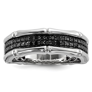 White Night Sterling Silver Rhodium-plated Black Diamond Men's Ring - QR-6EAD60DA-9142