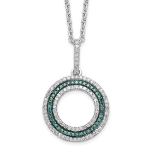 White Night Sterling Silver Rhodium-plated Blue and White Diamond Circle 18 inch Necklace with 2 Inch Extender