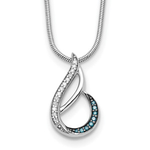 White Night Sterling Silver Rhodium-plated Blue and White Diamond Teardrop 18 Inch Necklace with 2 Inch Extender - QP-5C50CF54-6781