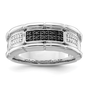 White Night Sterling Silver Rhodium-plated White and Black Diamond Men's Ring - QR-40A0A864-9414