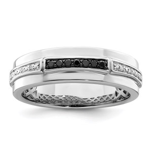 White Night Sterling Silver Rhodium-plated White and Black Diamond Men's Ring - QR-F3F523CE-6599