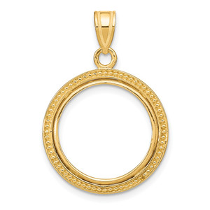 Wideband Distinguished Coin Jewelry 14k Polished and Beaded 16.5mm Prong Coin Bezel Pendant