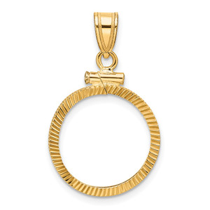 Wideband Distinguished Coin Jewelry 14k Polished and Diamond-cut 16.5mm x 1.35mm Screw Top Coin Bezel Pendant