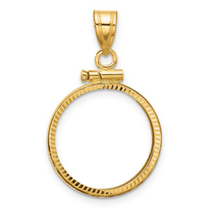 Wideband Distinguished Coin Jewelry 14k Polished and Diamond-cut 17.8mm x 1.35mm Screw Top Coin Bezel Pendant