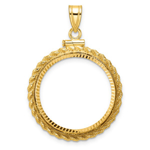 Wideband Distinguished Coin Jewelry 14k Polished and Diamond-cut Casted Rope 22.0mm x 1.9mm Screw Top Coin Bezel Pendant
