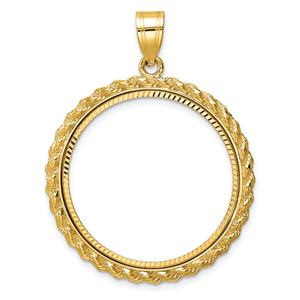 Wideband Distinguished Coin Jewelry 14k Polished and Diamond-cut with Casted Rope 27.0mm Prong Coin Bezel Pendant
