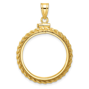 Wideband Distinguished Coin Jewelry 14k Polished Casted Rope 22.0mm x 1.9mm Screw Top Coin Bezel Pendant