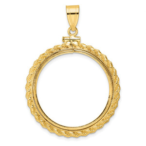 Wideband Distinguished Coin Jewelry 14k Polished Casted Rope 27.0mm x 2.35mm Screw Top Coin Bezel Pendant