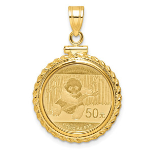 Wideband Distinguished Coin Jewelry 14k Polished Casted Rope Mounted 1/10oz Panda Screw Top Coin Bezel Pendant