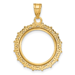 Wideband Distinguished Coin Jewelry 14k Polished Fancy 16.5mm Prong Coin Bezel Pendant - C8-BB84CF15-4353