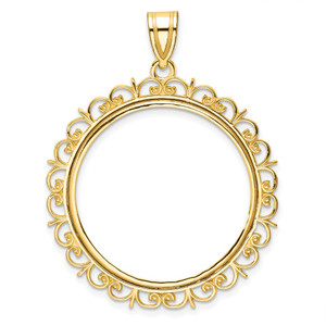 Wideband Distinguished Coin Jewelry 14k Polished Fancy 27.0mm Prong Coin Bezel Pendant - C8-0835899E-6337