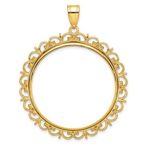 Wideband Distinguished Coin Jewelry 14k Polished Fancy 32.7mm Prong Coin Bezel Pendant - C8-2C93BC66-7910